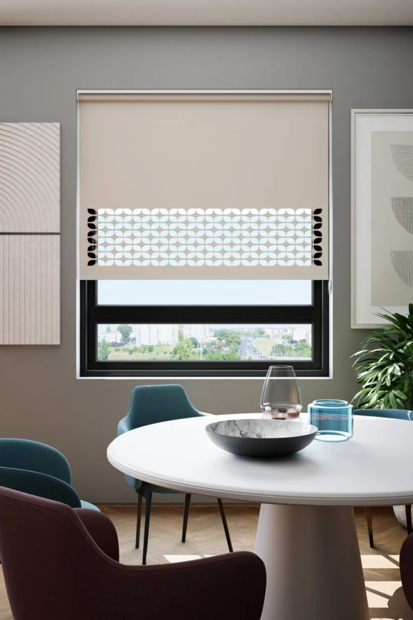 Perdebiz Lazer Kesim Mat Stor Perde Açık Kahverengi EB-171003
