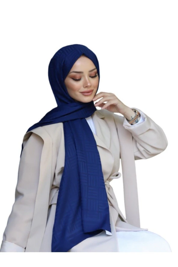 Kibrit Desen Pamuk Jakar Şal (LACİVERT ) - Resim 2