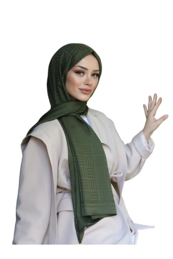 Kibrit Desen Pamuk Jakar Şal ( HAKİ )