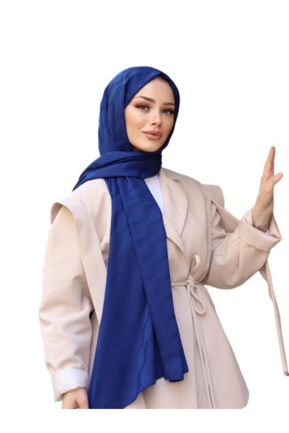 Suyolu Desen Pamuk Jakar Şal ( LACİVERT ) - Resim 2