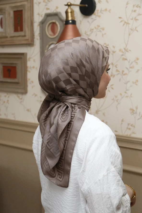 Dama Desen ipeksi Pamuk Jakar Eşarp - Resim 2