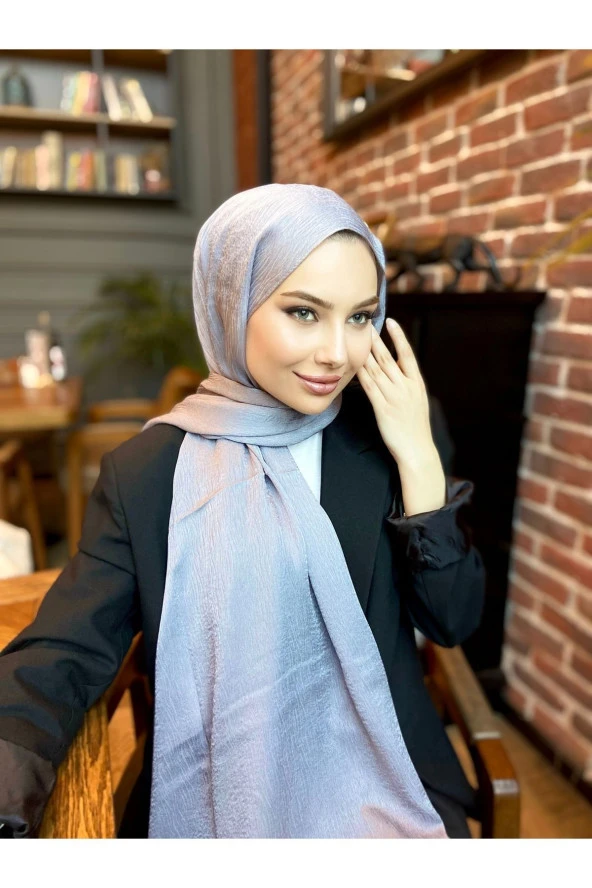 Ağaç Kabuğu Desen Italyan Ipek Şal (GRİ) ürün görseli