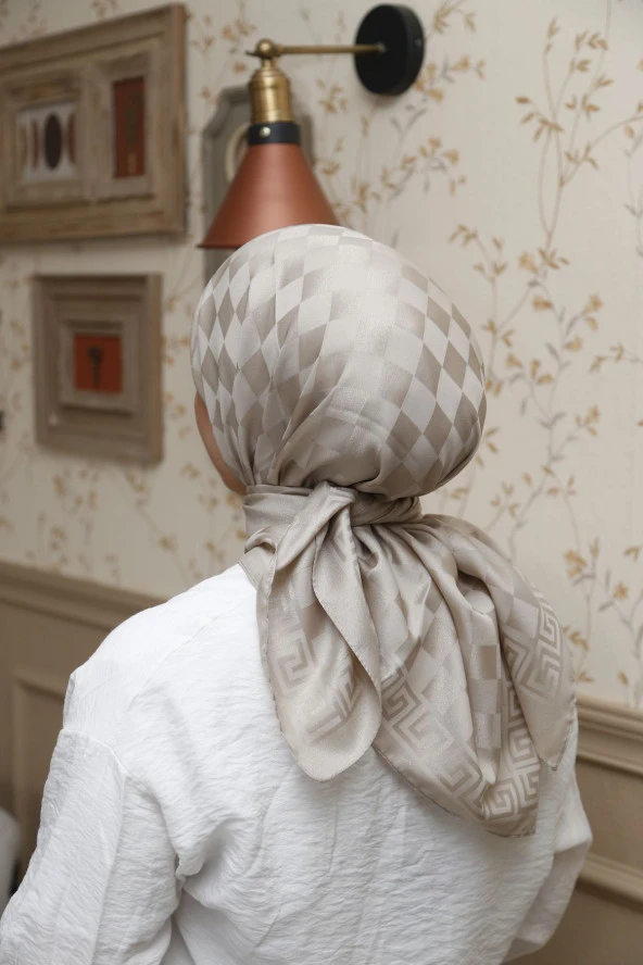 Dama Desen ipeksi Pamuk Jakar Eşarp - Resim 3