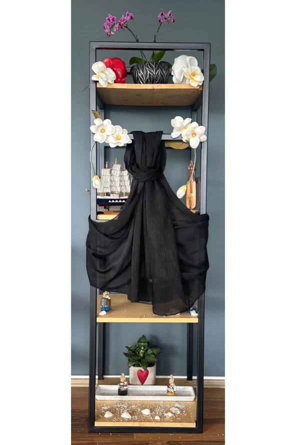 Ağaç Kabuğu Desen Italyan Ipek Şal (SİYAH) ürün görseli