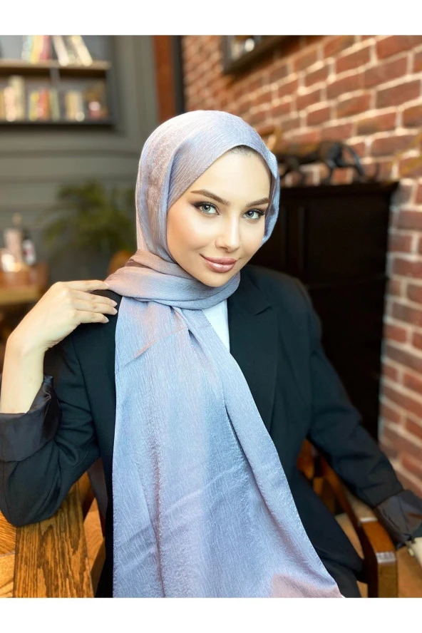 Ağaç Kabuğu Desen Italyan Ipek Şal (GRİ) - Resim 2