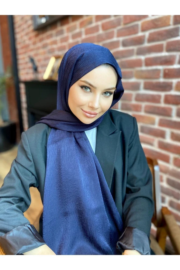 Ağaç Kabuğu Desen Italyan Ipek Şal (LACİVERT)