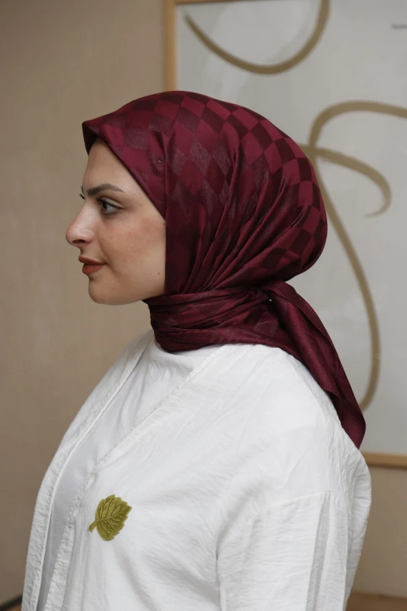 Dama Desen ipeksi Pamuk Jakar Eşarp - Resim 3