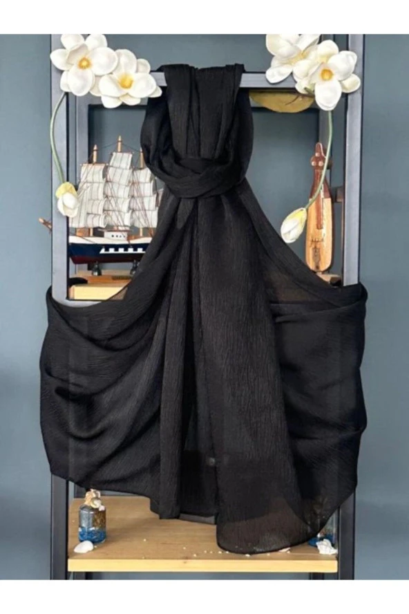 Ağaç Kabuğu Desen Italyan Ipek Şal (SİYAH) - Resim 2