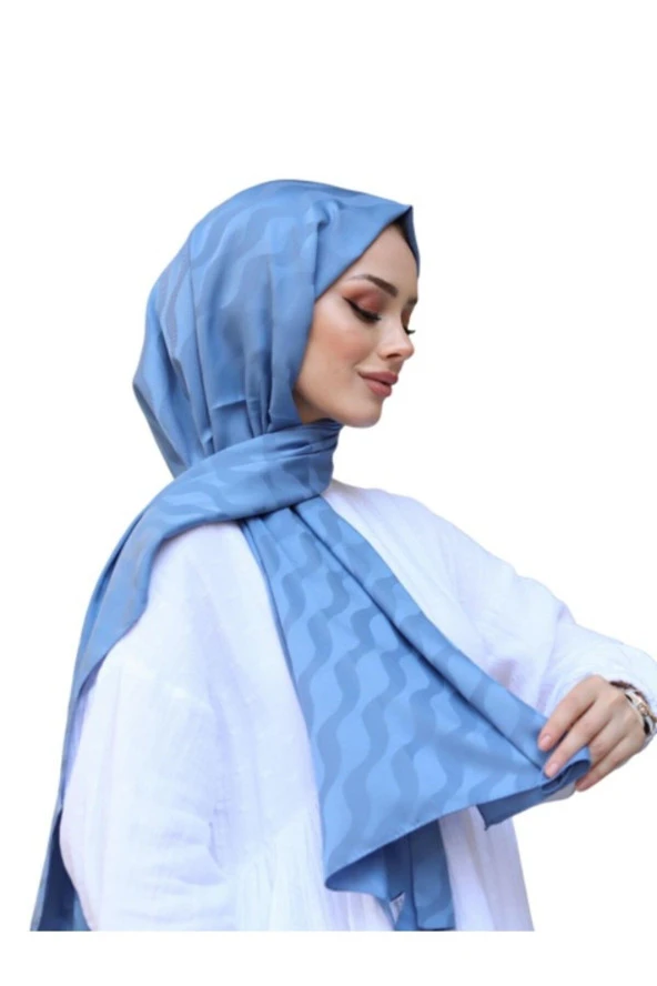 Suyolu Desen Pamuk Jakar Şal ( MAVİ ) - Resim 2