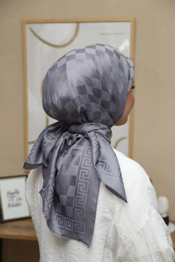 Dama Desen ipeksi Pamuk Jakar Eşarp - Resim 2