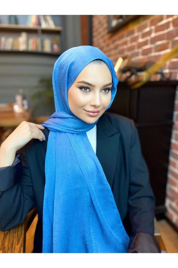 Ağaç Kabuğu Desen Italyan Ipek Şal (MAVİ) ürün görseli