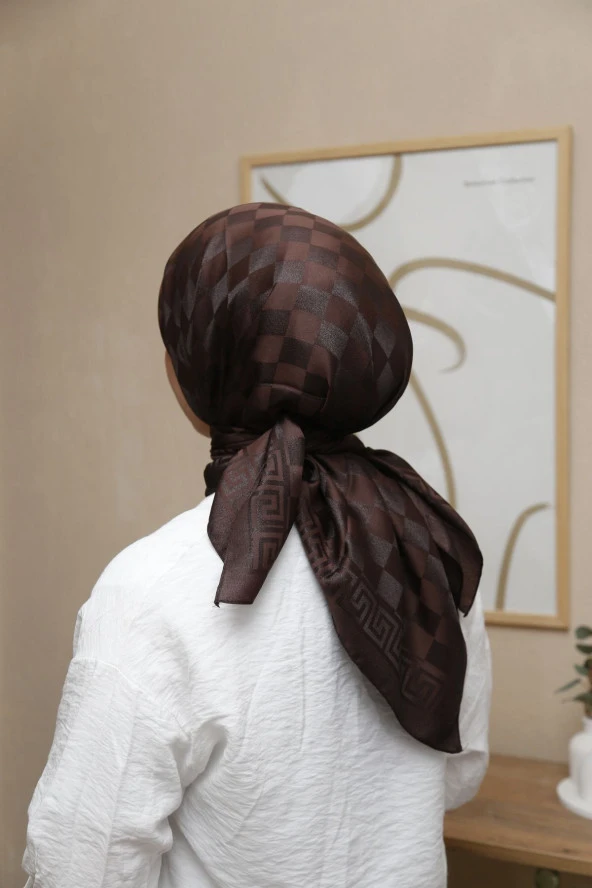 Dama Desen ipeksi Pamuk Jakar Eşarp - Resim 4