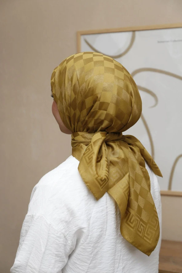 Dama Desen ipeksi Pamuk Jakar Eşarp - Resim 3