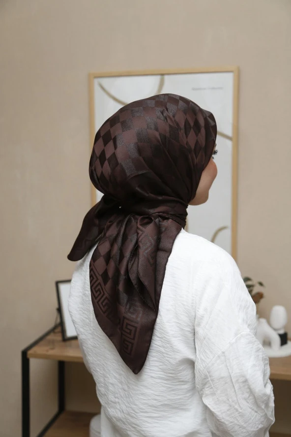 Dama Desen ipeksi Pamuk Jakar Eşarp - Resim 3