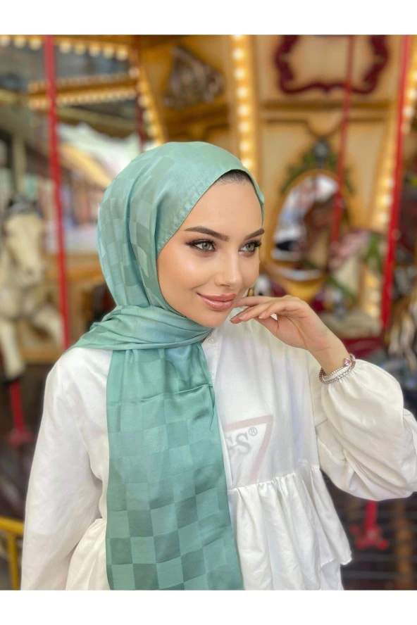 Dama Desen Su Yeşili Pamuk Jakar Şal