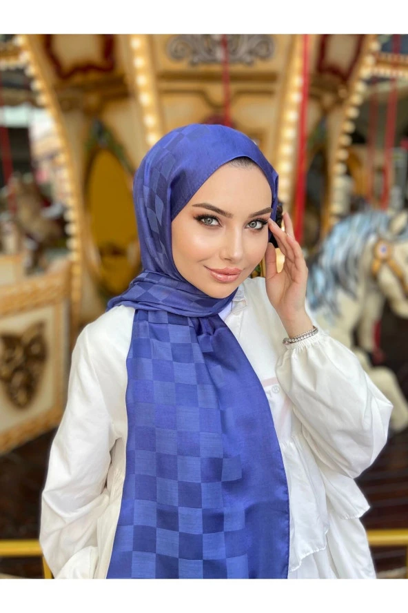 Dama Desen Saks Pamuk Jakar Şal ürün görseli