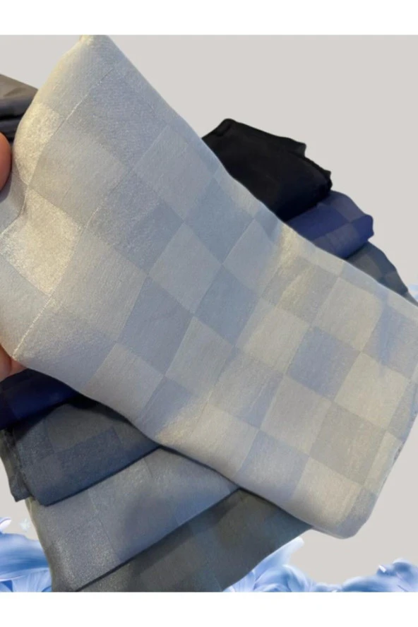 Dama Desen Gümüş Pamuk Jakar Şal - Resim 2