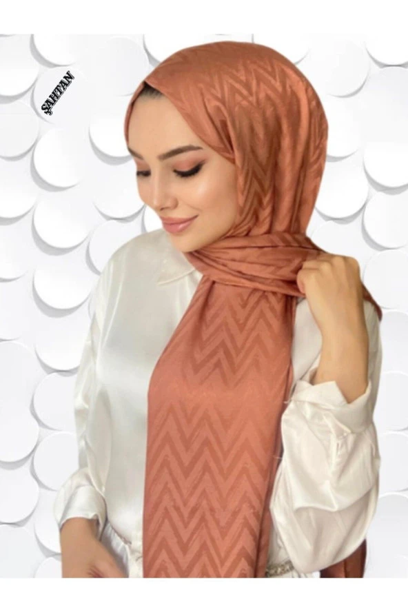 Zikzak Desen Karamel Pamuk Jakar Şal - Resim 2