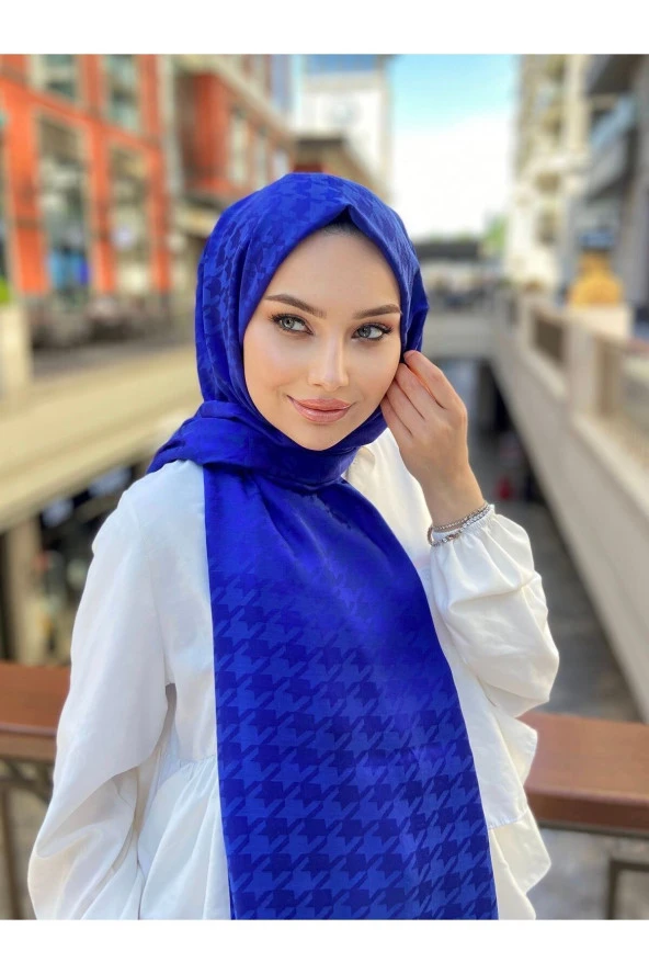 Kazayağı Desen Saks Pamuk Jakar Şal - Resim 2