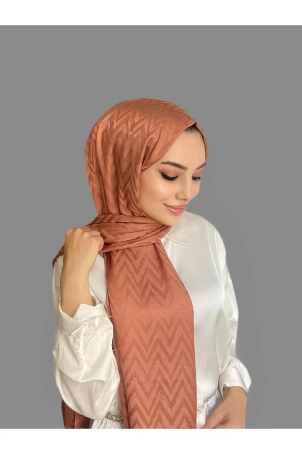 Zikzak Desen Karamel Pamuk Jakar Şal - Resim 3