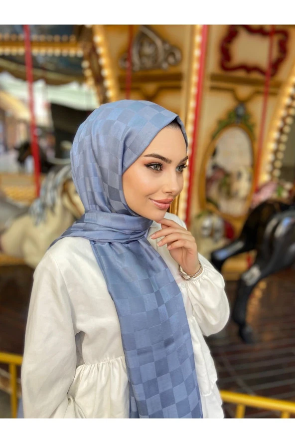 Dama Desen Gök Mavisi Pamuk Jakar Şal ürün görseli