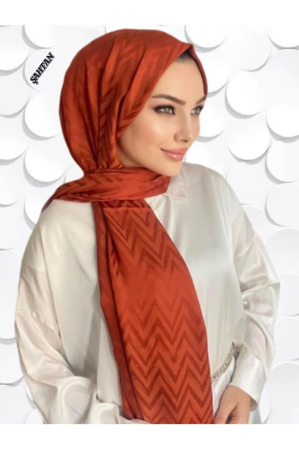 Zikzak Desen Kiremit Pamuk Jakar Şal ürün görseli