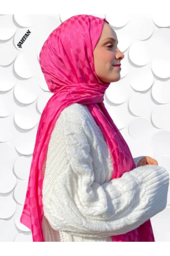 Koza Desen Fuşya Pamuk'lu Jakar Şal - Resim 2