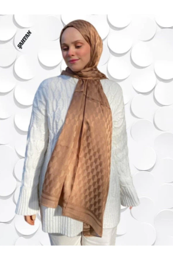 Koza Desen Açık Kahve Pamuk'lu Jakar Şal - 5