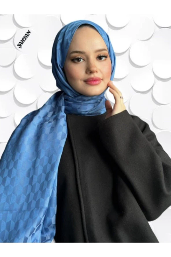 Koza Desen Mavi Pamuk'lu Jakar Şal - Resim 2