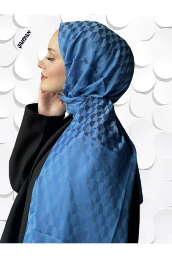 Koza Desen Mavi Pamuk'lu Jakar Şal - Resim 3