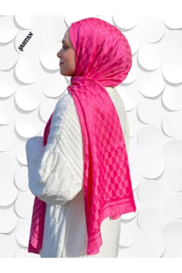Koza Desen Fuşya Pamuk'lu Jakar Şal - Resim 3