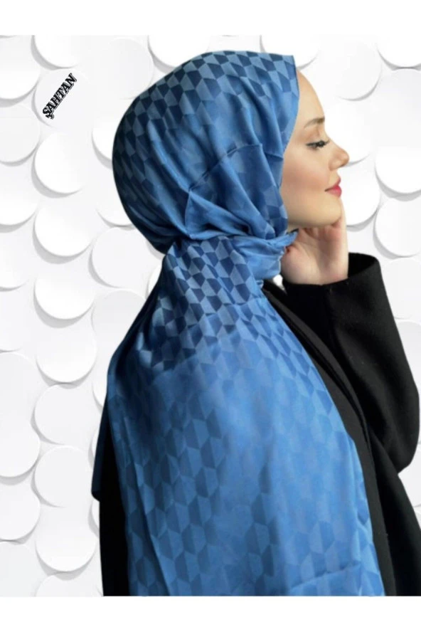 Koza Desen Mavi Pamuk'lu Jakar Şal - Resim 4