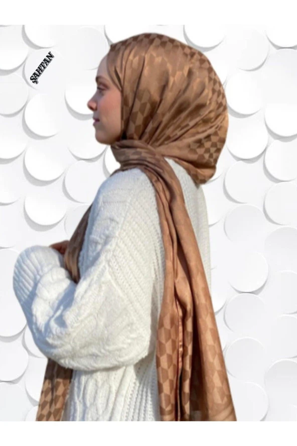Koza Desen Açık Kahve Pamuk'lu Jakar Şal - 3