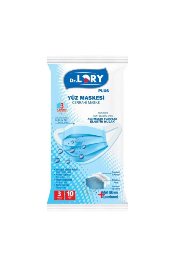 Dr.lory Plus Yüz Maskesi Cerrahi Maske 10'lu Paket