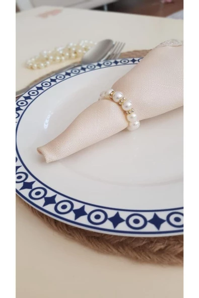 6'lı Altın Rondelalı Inci Peçete Yüzüğü Peçetelik Peçete Halkası Hediyelik Çeyizlik Sofra Sunumu - 5