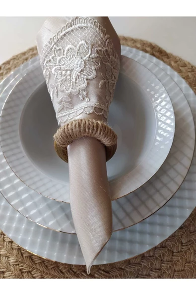 6'lı Vintage Hasır Ipli Ahşap Peçete Yüzüğü Peçetelik Peçete Halkası Hediyelik Çeyizlik - 5