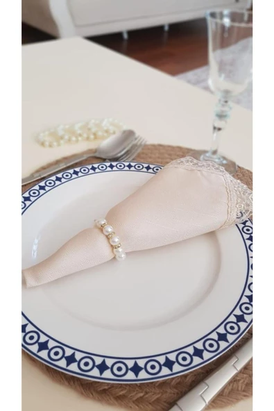 6'lı Altın Rondelalı Inci Peçete Yüzüğü Peçetelik Peçete Halkası Hediyelik Çeyizlik Sofra Sunumu - 4