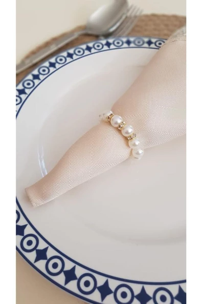 6'lı Altın Rondelalı Inci Peçete Yüzüğü Peçetelik Peçete Halkası Hediyelik Çeyizlik Sofra Sunumu - 3