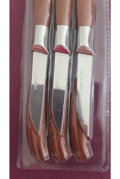 Paslanmaz Çelik 6'lı Kahverengi Tırtıklı Meyve-sebze Bıçağı - 3