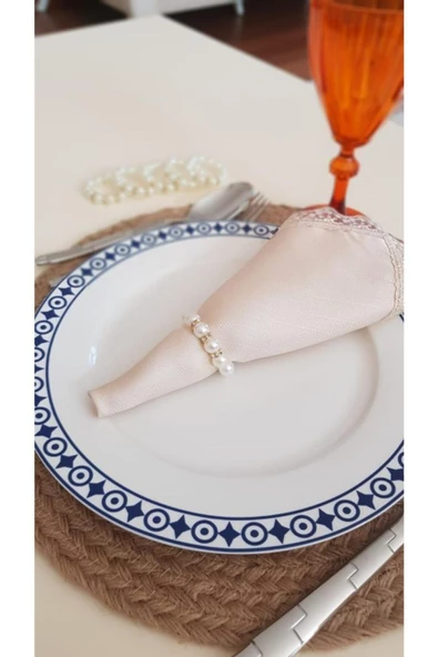 6'lı Altın Rondelalı Inci Peçete Yüzüğü Peçetelik Peçete Halkası Hediyelik Çeyizlik Sofra Sunumu - 2