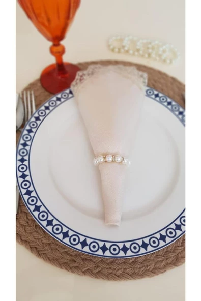 6'lı Altın Rondelalı Inci Peçete Yüzüğü Peçetelik Peçete Halkası Hediyelik Çeyizlik Sofra Sunumu - 6