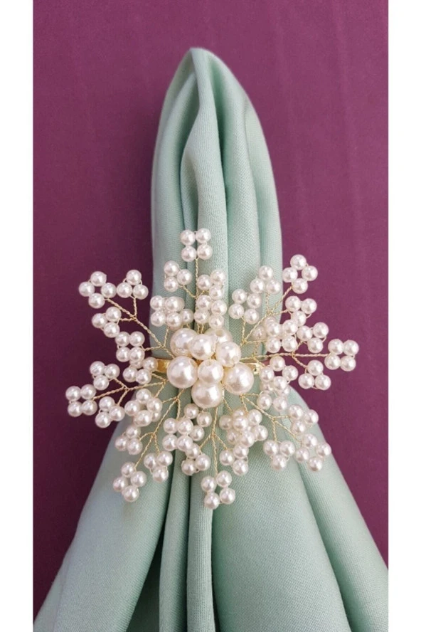 Şampanya Renk Incili Kartanesi Peçete Yüzüğü Halkası 2 Adet - 2