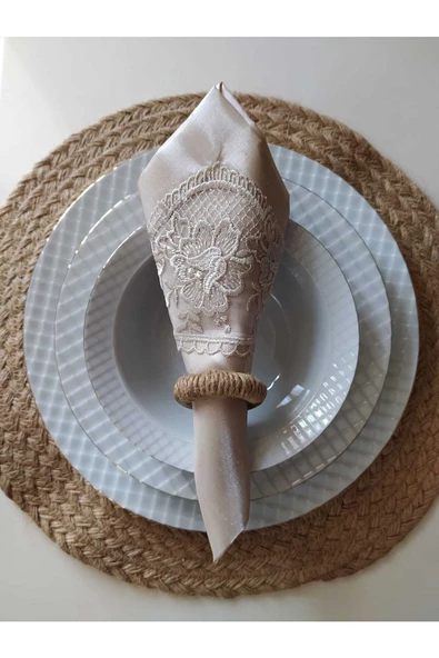 6'lı Vintage Hasır Ipli Ahşap Peçete Yüzüğü Peçetelik Peçete Halkası Hediyelik Çeyizlik - 3
