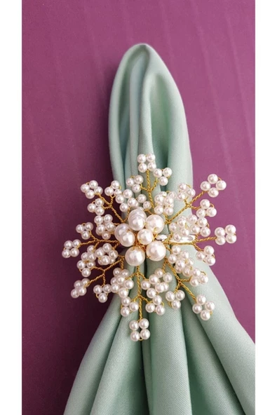 Altın Gümüş Renk Incili Kartanesi Peçete Yüzüğü Halkası 8 Adet - 7