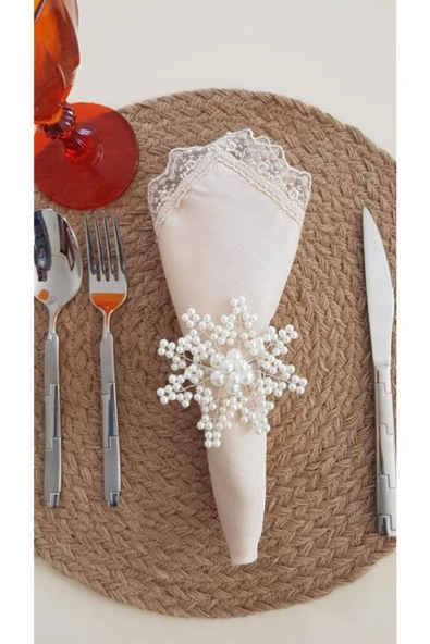 6'lı Inci Kartanesi Peçete Yüzüğü Peçetelik Peçete Halkası Çeyizlik Hediyelik Sofra Sunumu - 4