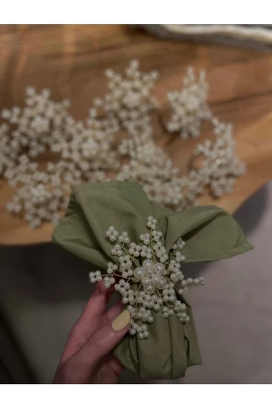 6'lı Altın Incili Peçete Yüzüğü 6'lı Bıçak Hediye - 2