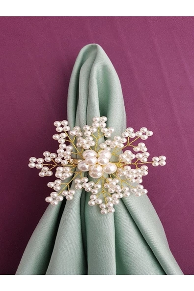 6'lı Altın Incili Kartanesi Peçete Yüzüğü Halkası 6 Adet Paslanmaz Çelik Bıçak Hediye - 2