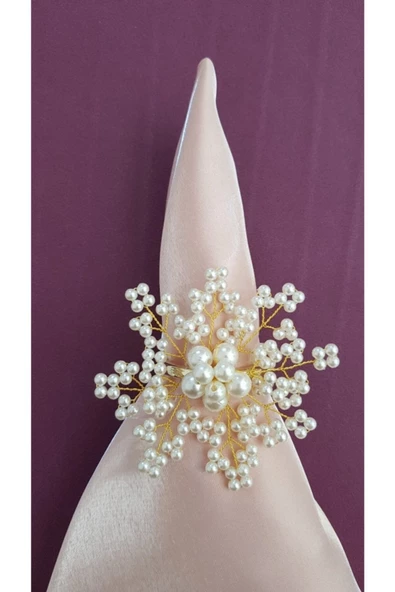 Altın İncili Kartanesi Peçete Yüzüğü Halkası 6 Adet - 4