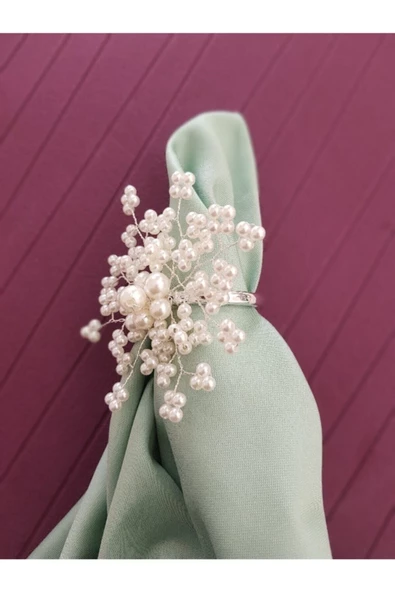 Gümüş Renk 8 Adet Inci Kar Tanesi Peçete Yüzüğü Halkası - 3