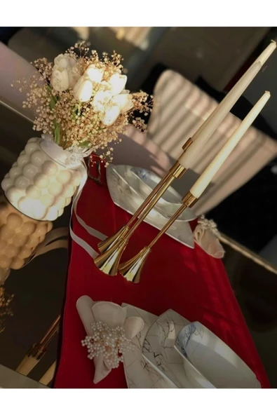 6'lı Altın Incili Peçete Yüzüğü 6'lı Bıçak Hediye - 5